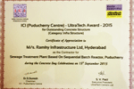 Infrastructure Limited has bagged the “Outstanding Concrete Structure” Award 2015 from Indian Concrete Institute (ICI) for 17 MLD - Sewerage Treatment Plant at Puducherry Infrastructure Limited has bagged the “Outstanding Concrete Structure” Award 2015 from Indian Concrete Institute (ICI) for 17 MLD - Sewerage Treatment Plant at Puducherry